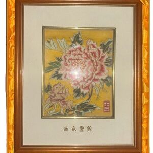 NANJING SILK EMBRODERY/ BROCADE  OF TRADITIONAL FLOWER FRAMED